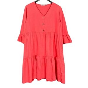 Cristina Vergani Boho Lagenlook Linen Blend Bell Sleeves Midi Dress Size Large